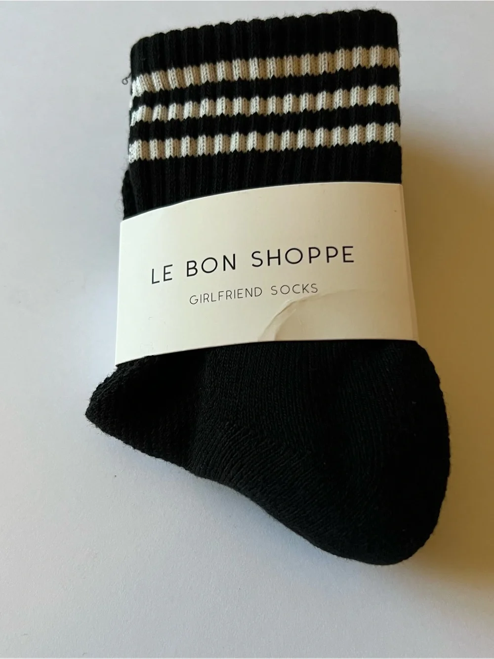LE BON SHOPPE GIRLFRIEND SOCKS IN BLACK WITH WHITE STRIPES OS NWT